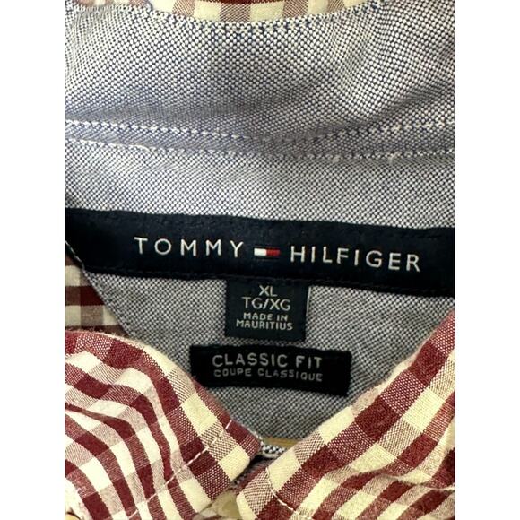 Tommy Hilfiger Classic Fit Dark Red & White Check Print Button Down Shirt Sz XL - Picture 5 of 6
